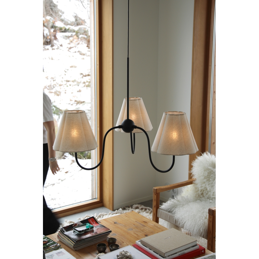 Markslöjd 109172 - Pendelleuchte VEYA an Kabel, 3×E14/40 W/230 V, Ø 90 cm, Leinen/Schwarz