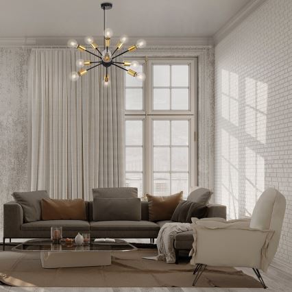 Maytoni T546PL-12B - Pendelleuchte JACKSON an Kabel 12xE27/7W/230V schwarz/gold