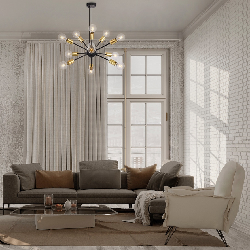 Maytoni T546PL-12B - Pendelleuchte JACKSON an Kabel 12xE27/7W/230V schwarz/gold