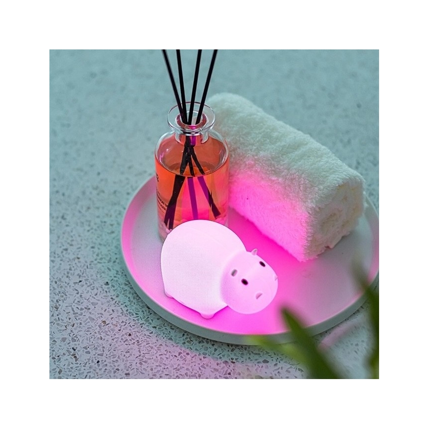 MegaLight - Aufladbare Kinder-Badewannenlampe mit Touch-Funktion (LED RGB) SWIMMY HIPPO LED/5V IP67