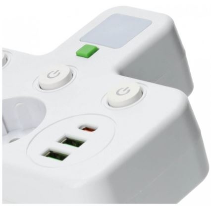 Steckdosenleiste mit Schalter und LED-Beleuchtung LINEA PRO, 2x SCHUKO-Steckdosen + 3x USB (A/C), 4000 K, weiß