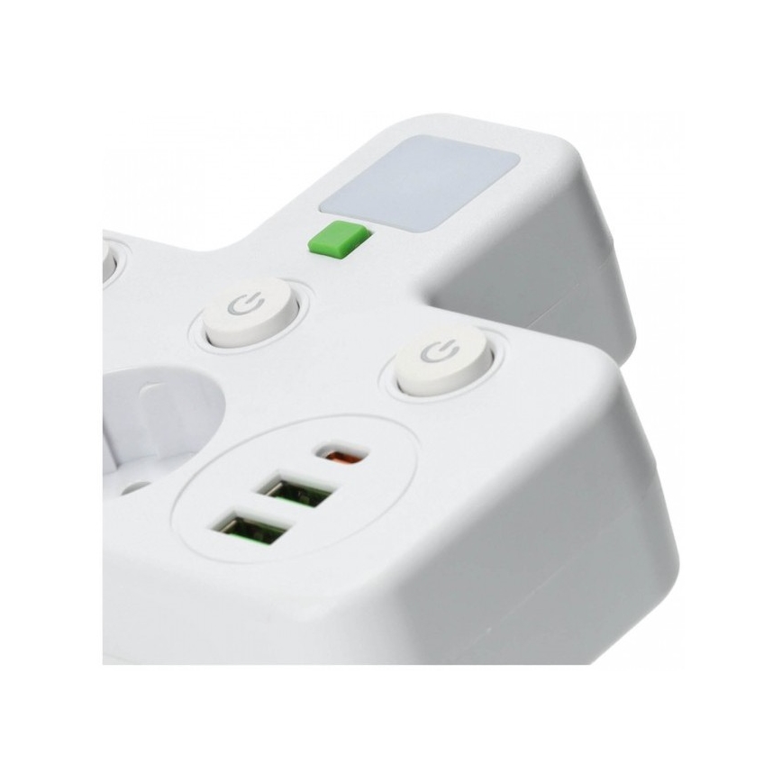 Steckdosenleiste mit Schalter und LED-Beleuchtung LINEA PRO, 2x SCHUKO-Steckdosen + 3x USB (A/C), 4000 K, weiß