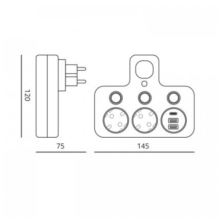 Steckdosenleiste mit Schalter und LED-Beleuchtung LINEA PRO, 2x SCHUKO-Steckdosen + 3x USB (A/C), 4000 K, weiß