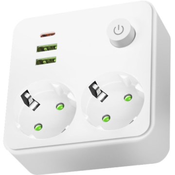 Mehrfachsteckdose mit Schalter LINEA 2x230V + 3x USB-A/-C SCHUKO weiß