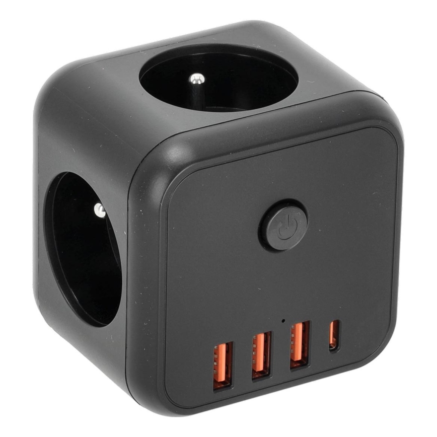 Mehrfachsteckdose mit Schalter LINEA 3x230V + 4xUSB A/C schwarz