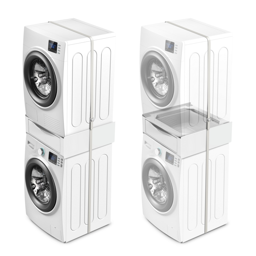 Meliconi 656112 - Zwischenbausatz für Waschmaschine und Trockner mit ausziehbarem Aufbewahrungsfach, 28 l, weiß