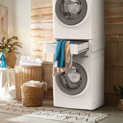 Meliconi 656112 - Zwischenbausatz für Waschmaschine und Trockner mit ausziehbarem Aufbewahrungsfach, 28 l, weiß