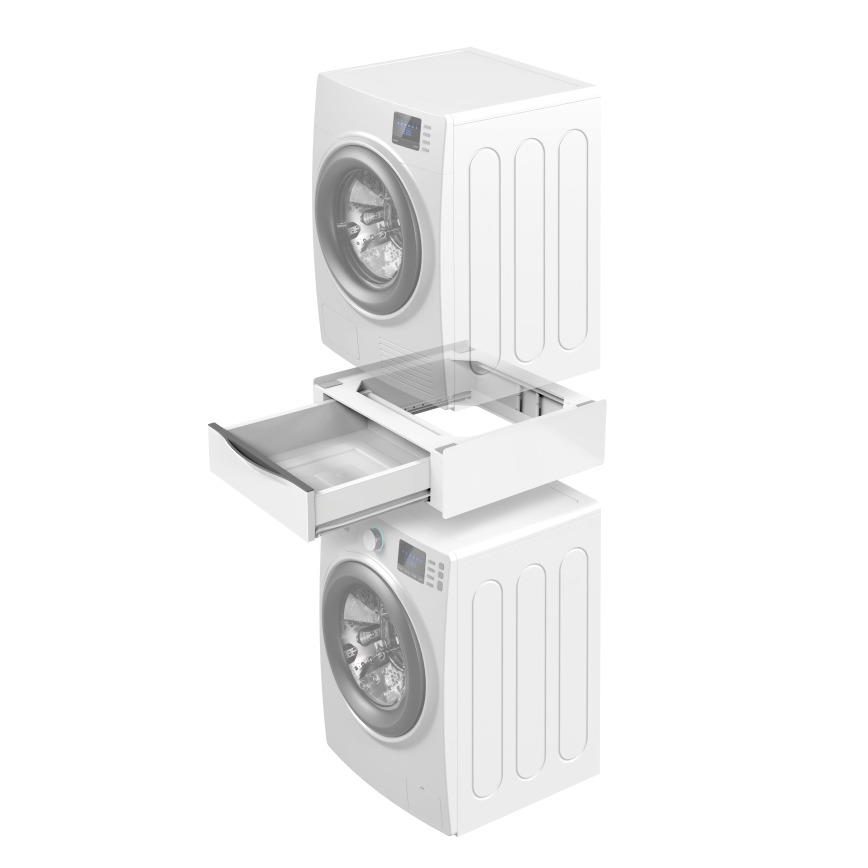 Meliconi 656112 - Zwischenbausatz für Waschmaschine und Trockner mit ausziehbarem Aufbewahrungsfach, 28 l, weiß