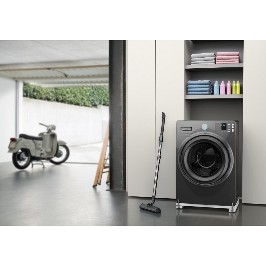 Meliconi 656149 - Antivibrationsunterlage für Waschmaschine mit ausziehbaren Rollen, 47 cm, weiß