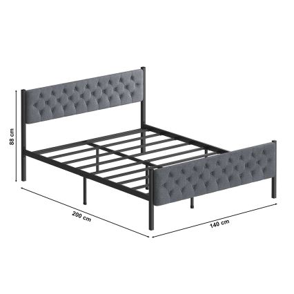 Metall-Doppelbett KAROM 140 x 200 cm, grau, Belastbarkeit 200 kg
