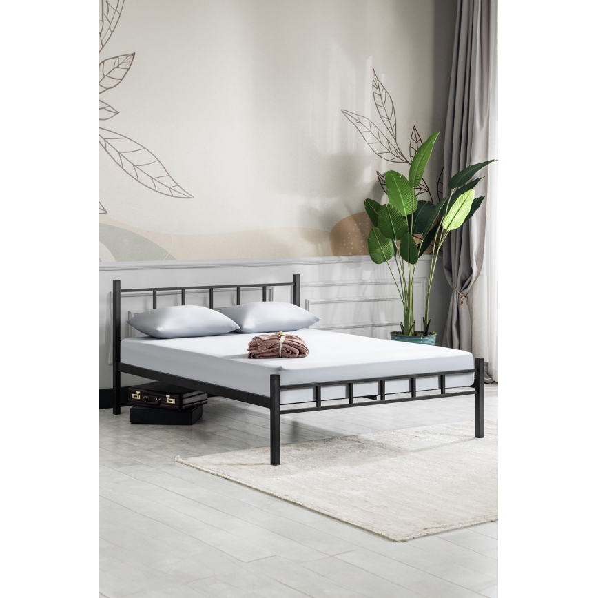 Metall-Doppelbett ORMEL 160x200 cm, schwarz, Belastbarkeit 200 kg