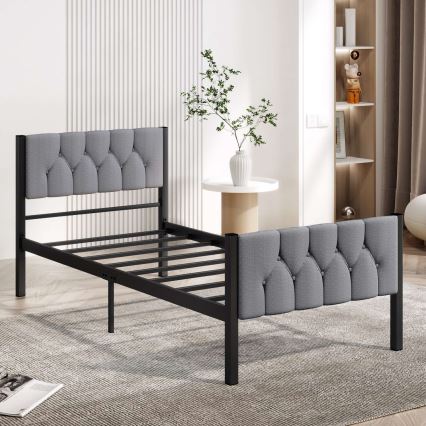 Metall-Einzelbett KAROM 90 x 200 cm, grau, belastbar bis 120 kg