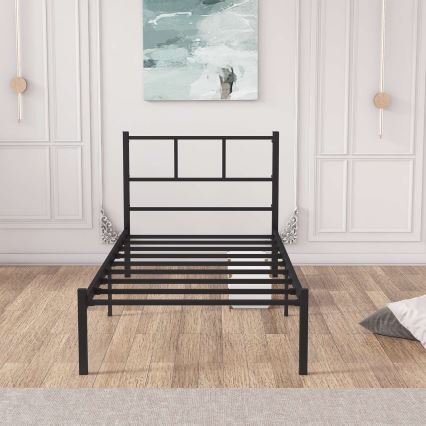 Metall-Einzelbett ROVAN 90x200 cm, schwarz, Belastbarkeit 120 kg