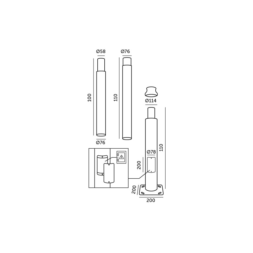 Metallmast für Außenbeleuchtung BASE, 3 m, grau