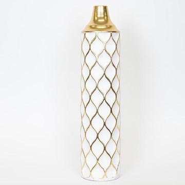 Metallvase 60,5x14 cm weiß/golden