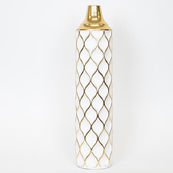 Metallvase 60,5x14 cm weiß/golden