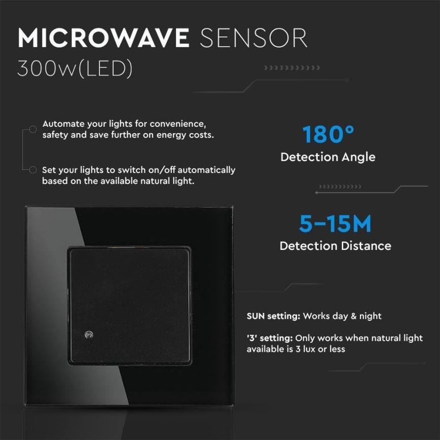 Mikrowellen-Bewegungsmelder 180° 300W/230V schwarz