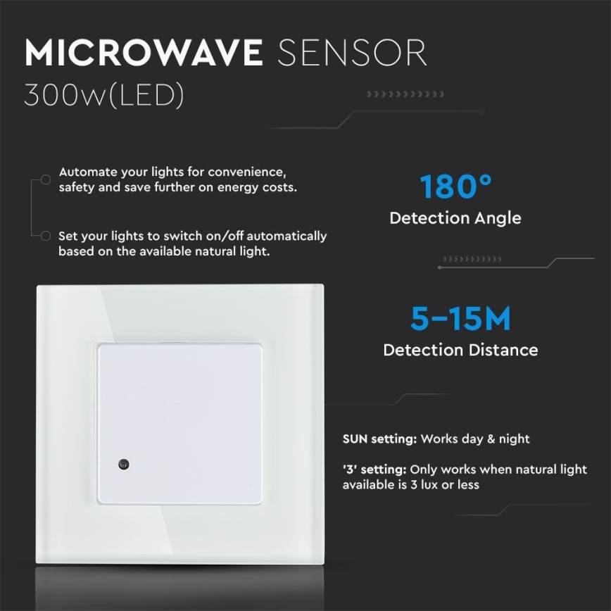 Mikrowellen-Bewegungsmelder 180° 300W/230V weiß