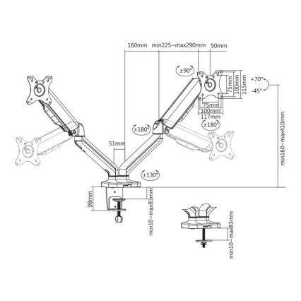 MK FLORIA MKF-21DP113S2 - Verstellbare Halterung für zwei 32-Monitore, schwarz