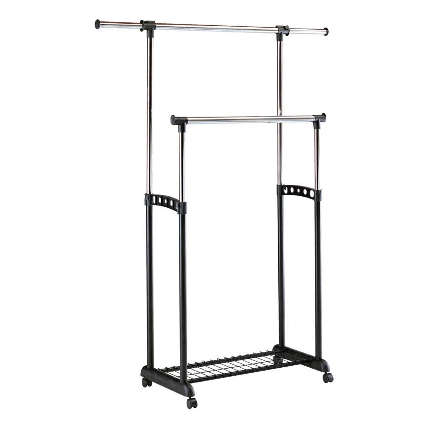 Mobiler Metall-Garderobenständer 170x142 cm schwarz/glänzendes Chrom