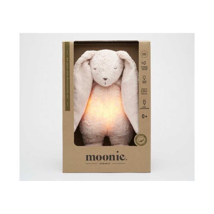 Moonie - Kuscheltier mit Melodie und Licht 2.0 Hase organic rosa