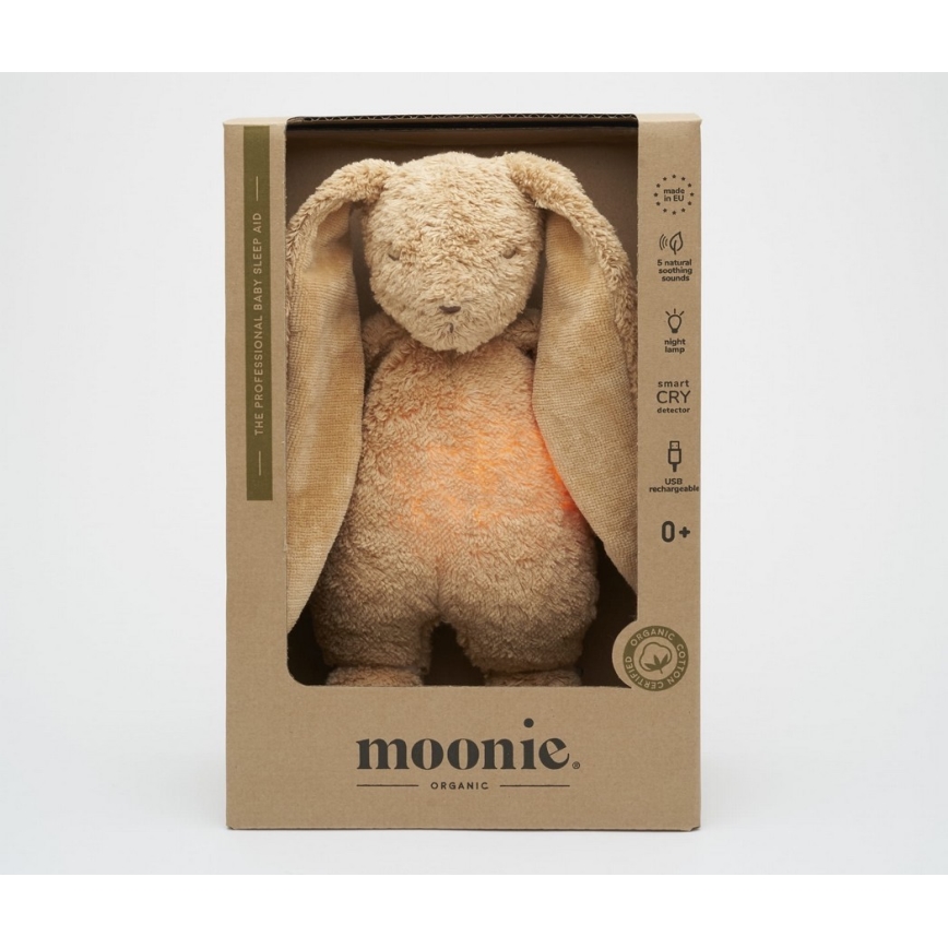 Moonie - Kuscheltier mit Melodie und Licht Hase 2.0 organic Cappuccino