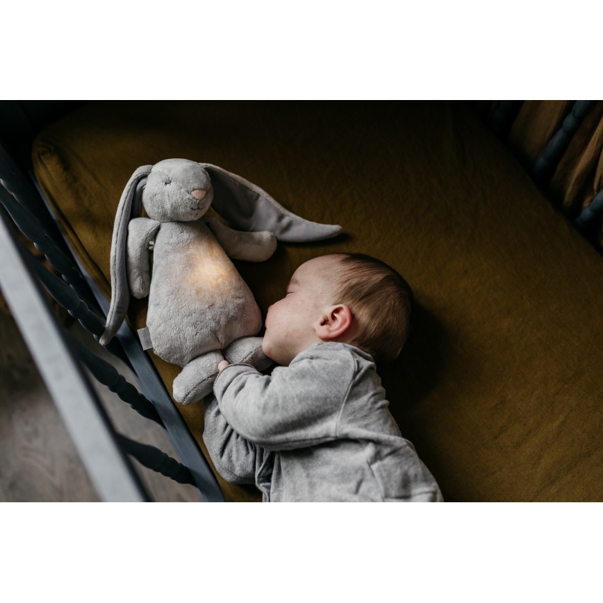 Moonie - Kuscheltier mit Melodie und Licht Hase 2.0 organic grau