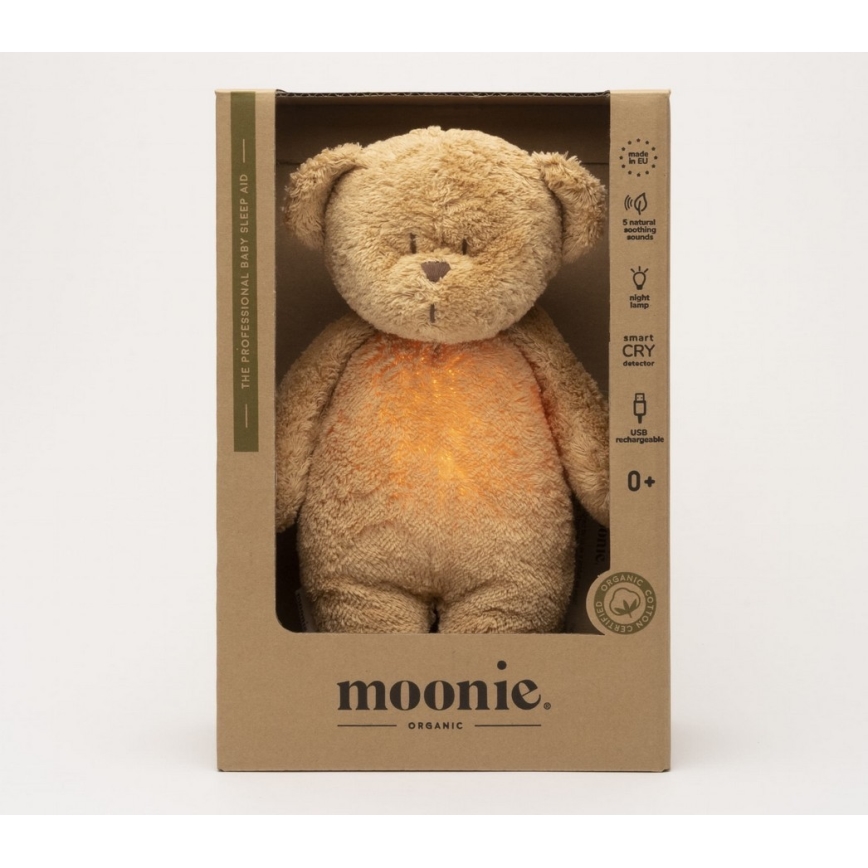 Moonie - Kuscheltier mit Melodie und Licht kleiner Bär 2.0 organic Cappuccino