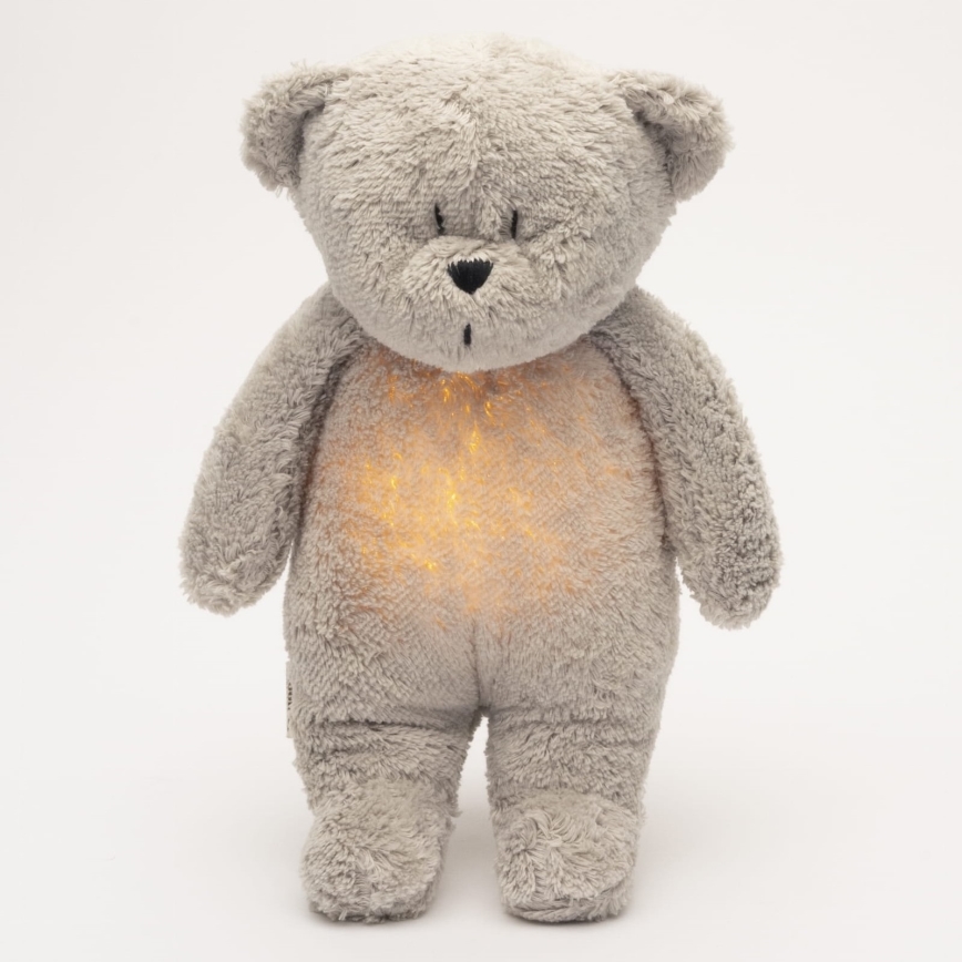 Moonie - Kuscheltier mit Melodie und Licht kleiner Bär 2.0 organic grau