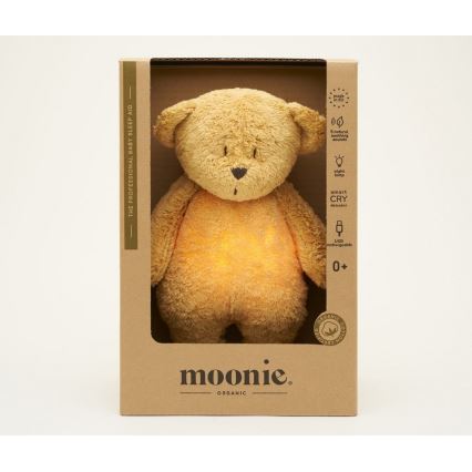 Moonie - Kuscheltier mit Melodie und Licht kleiner Bär 2.0 organic Honig