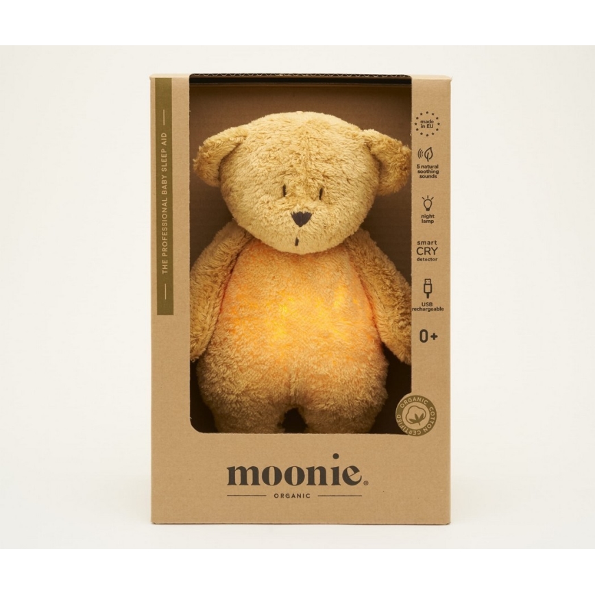 Moonie - Kuscheltier mit Melodie und Licht kleiner Bär 2.0 organic Honig