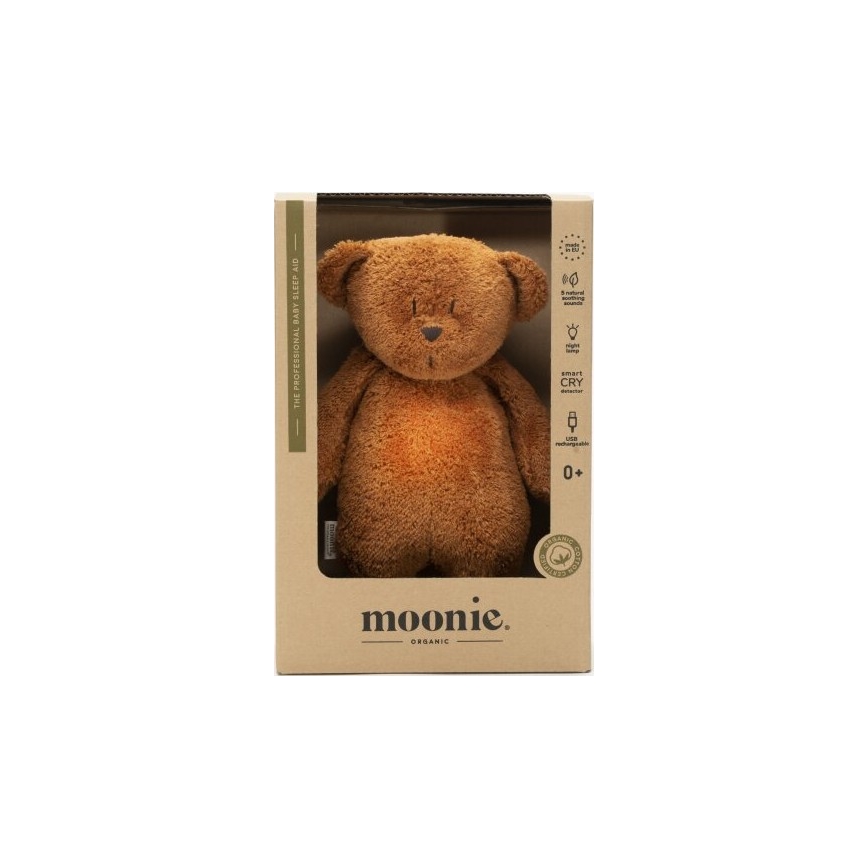 Moonie - Kuscheltier mit Melodie und Licht kleiner Bär 2.0 organic Karamell