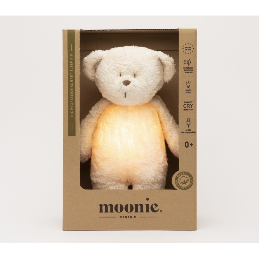 Moonie - Kuscheltier mit Melodie und Licht kleiner Bär 2.0 organic Polar