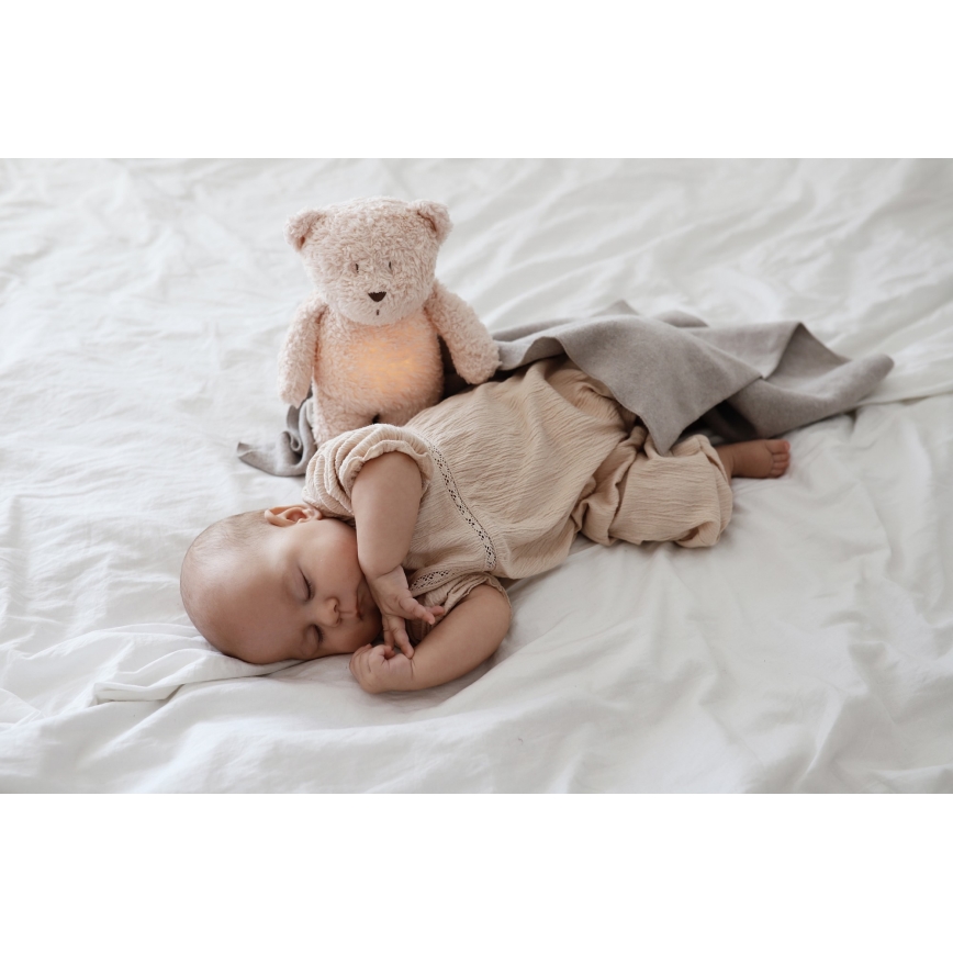 Moonie - Kuscheltier mit Melodie und Licht kleiner Bär 2.0 organic rosa