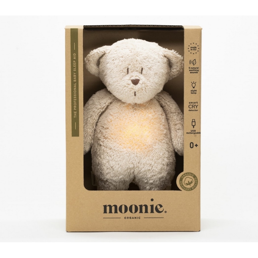 Moonie - Kuscheltier mit Melodie und Licht kleiner Bär 2.0 organic Sand