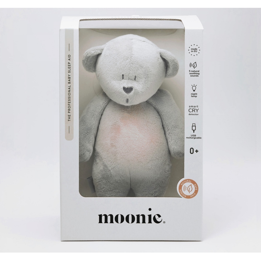 Moonie - Kuscheltier mit Melodie und Licht kleiner Bär 2.0 silbern