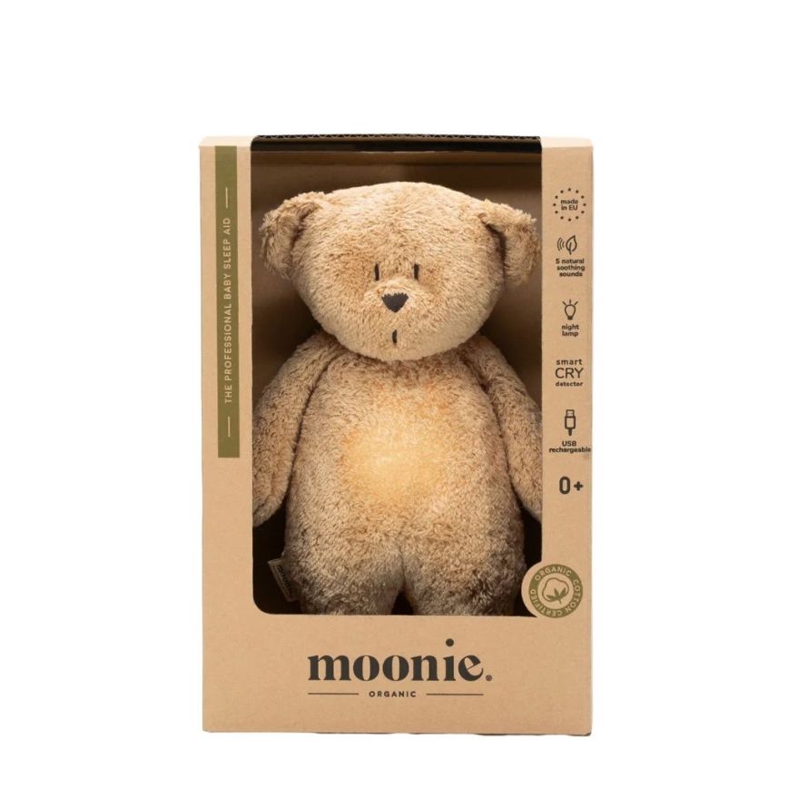 Moonie - Kuscheltier mit Melodie und Licht kleiner Bär öko Cappuccino Natur