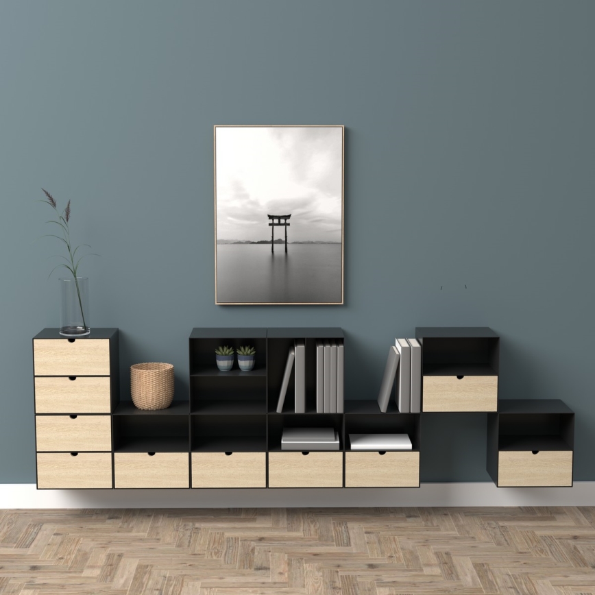 Nachttisch mit Wandmontageoption BEKIM schwarz/Bambus