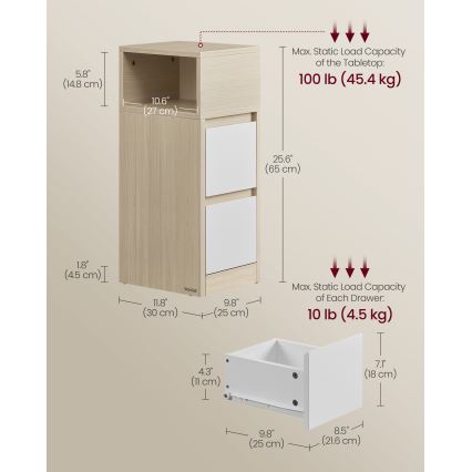 Nachttisch KELO 25x30 cm braun/weiß