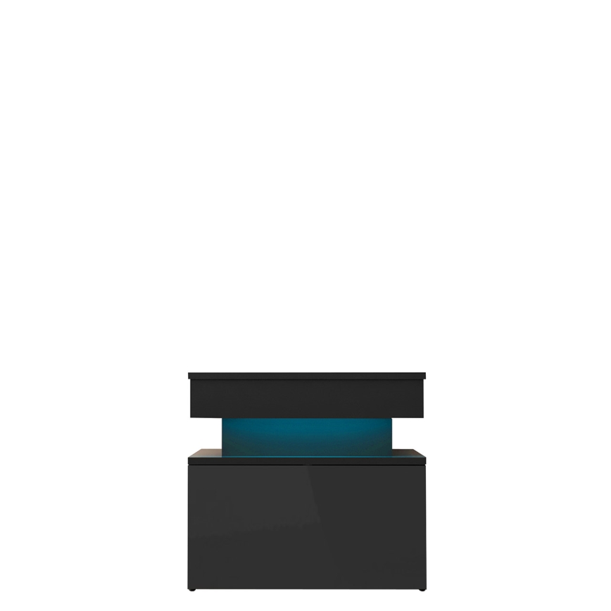 Nachttisch mit LED-Beleuchtung GLOSSA 51x55 cm schwarz/hochglänzend