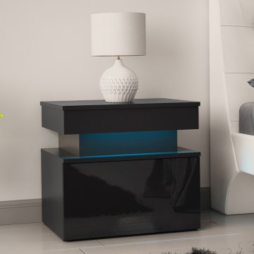 Nachttisch mit LED-Beleuchtung GLOSSA 51x55 cm schwarz/hochglanzschwarz