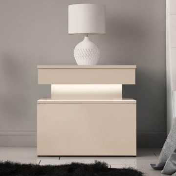 Nachttisch mit LED-Beleuchtung GLOSSA 55x51 cm beige