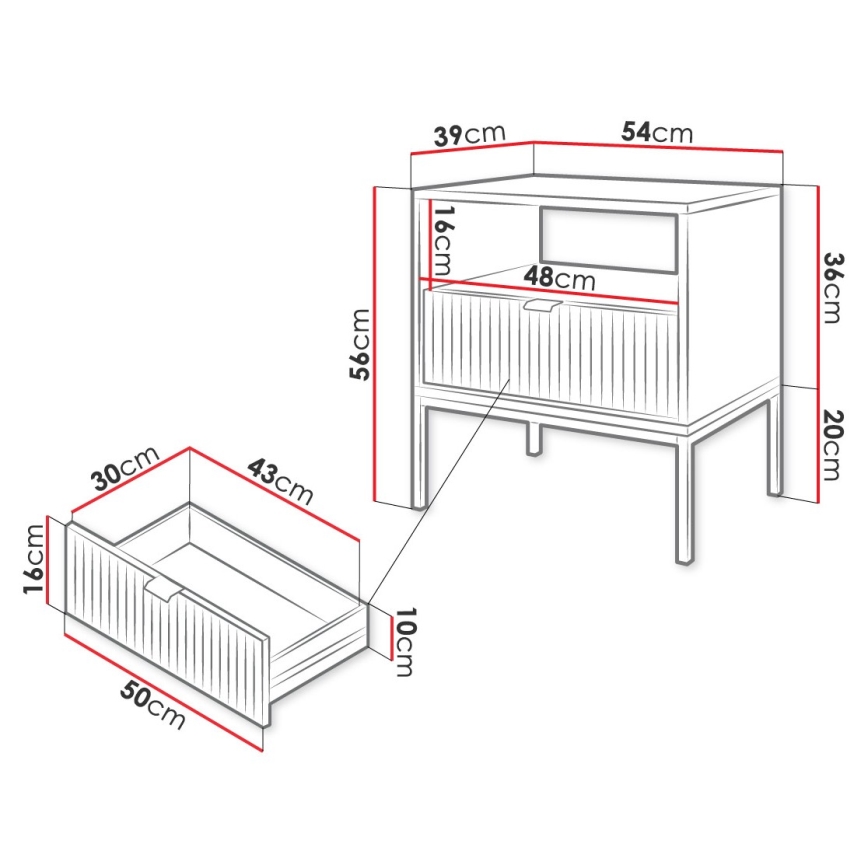 Nachttisch NOVA 56x54 cm grau/schwarz