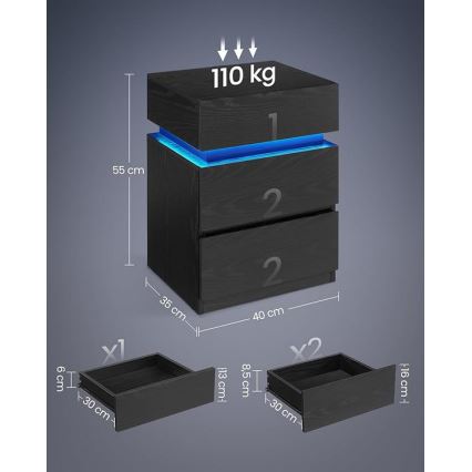 Nachttisch SMARTIE mit Beleuchtung, schwarz