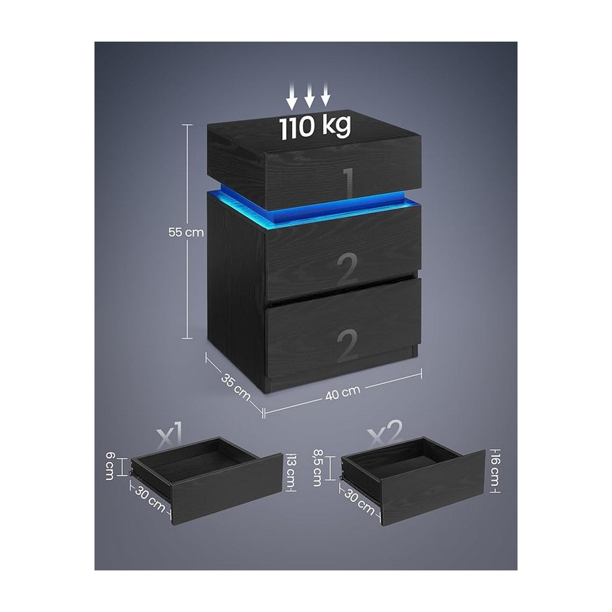 Nachttisch SMARTIE mit Beleuchtung, schwarz
