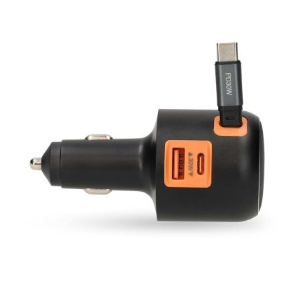 KFZ-Ladegerät mit einziehbarem Kabel Power Delivery 30W 2xUSB-C + 1xUSB-A