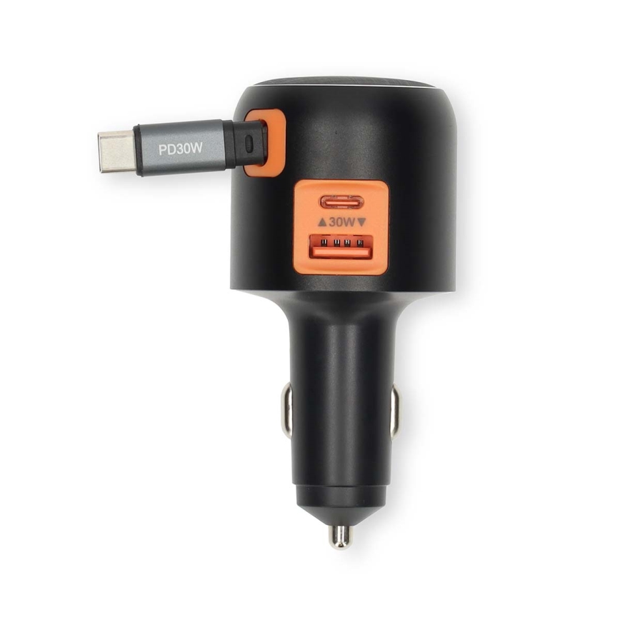 KFZ-Ladegerät mit einziehbarem Kabel Power Delivery 30W 2xUSB-C + 1xUSB-A