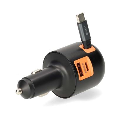 KFZ-Ladegerät mit einziehbarem Kabel Power Delivery 30W 2xUSB-C + 1xUSB-A