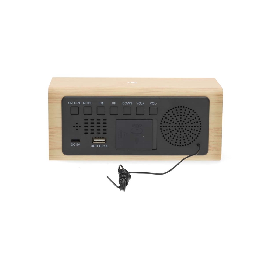 Digitaler Wecker mit LED-Display und Thermometer, 5V/1xCR2032, aus Holz