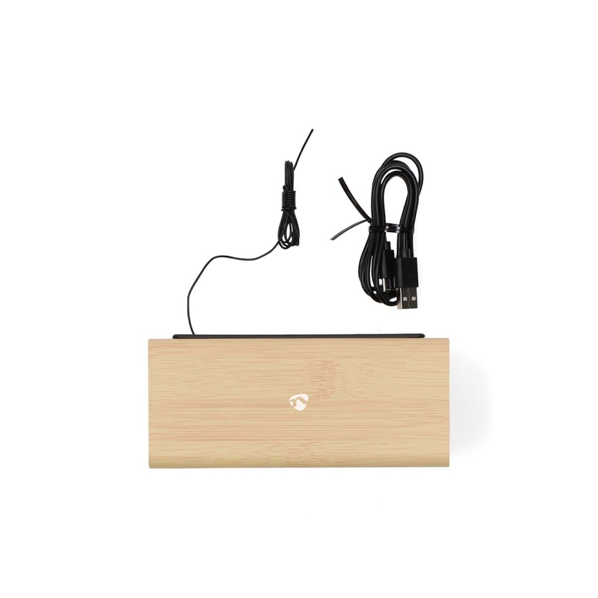 Digitaler Wecker mit LED-Display und Thermometer, 5V/1xCR2032, aus Holz